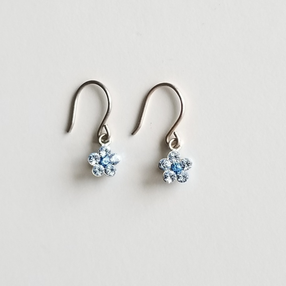 New Blue Crystal Flower Sterling Silver Earrings